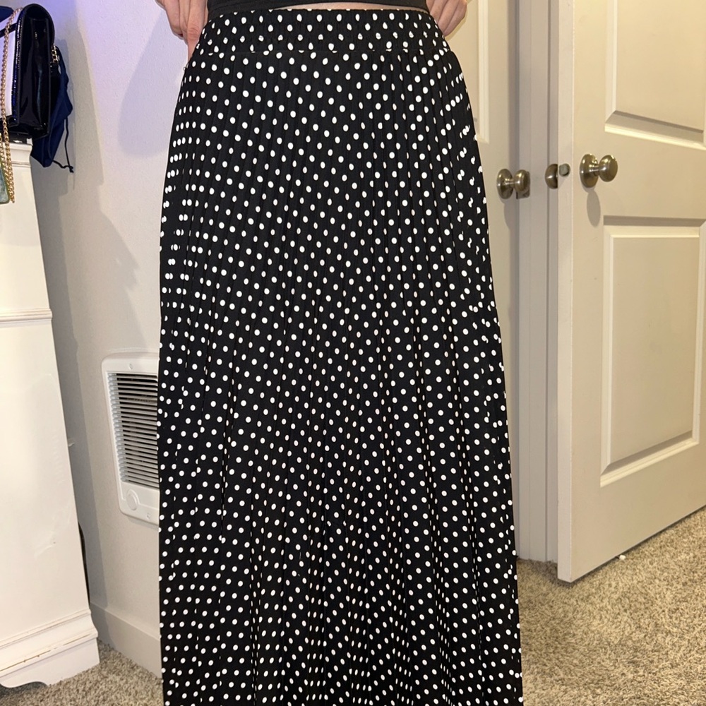 Max Studio Black and White Polka Dot Maxi Skirt